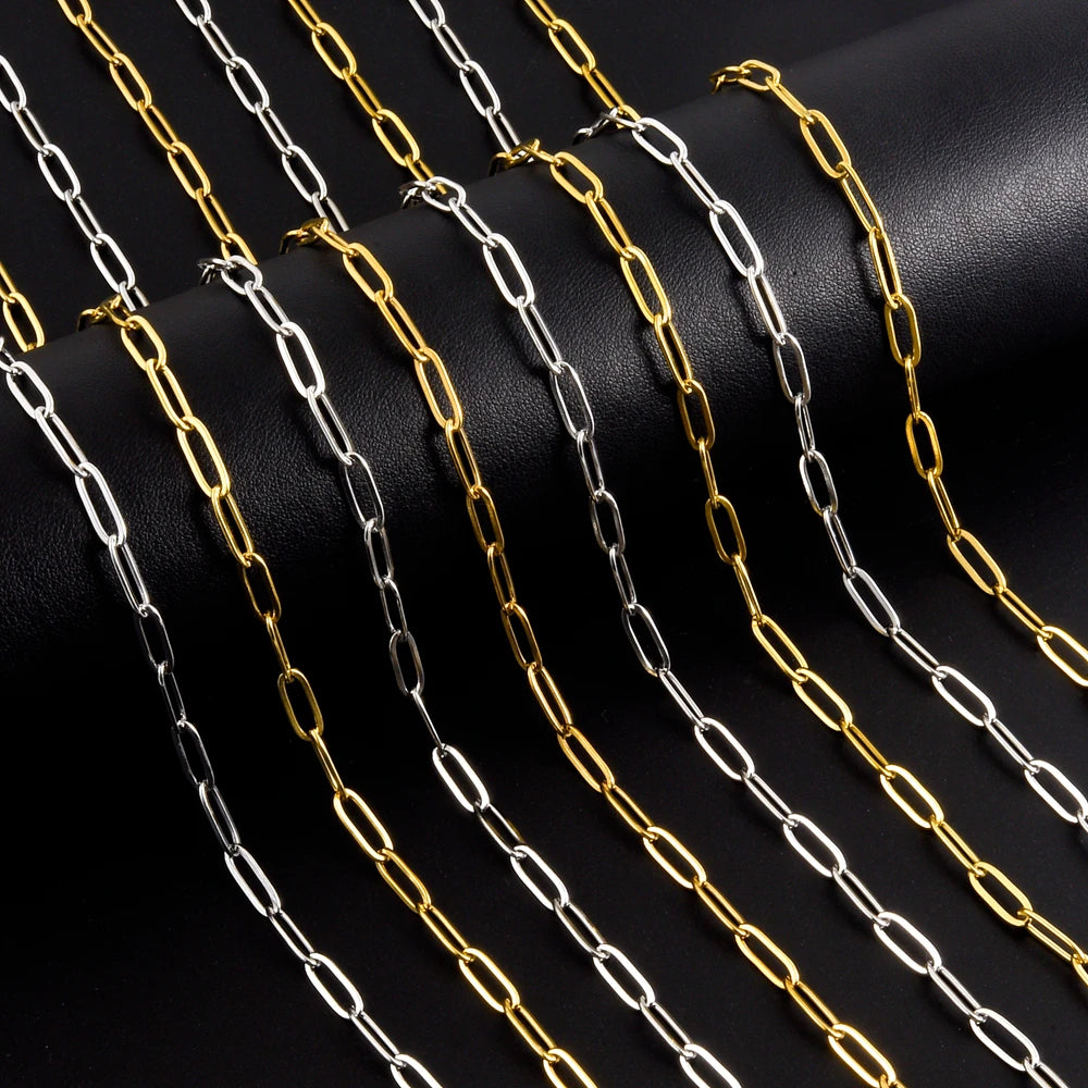 Length 40/45/50/60/70cm Geometric Hollow Stainless Steel Paperclip Chain Necklaces For Women Men Accessories Fashion DIY Jewelry