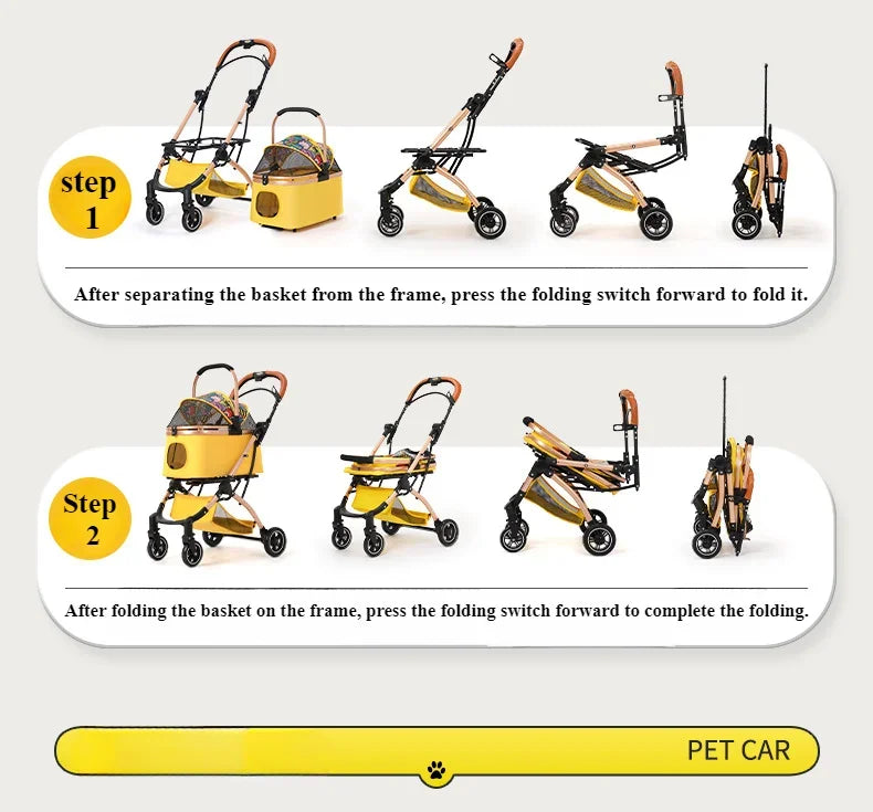 2 in1 Pet Stroller for Medium/Large Dog/Cat One Click Folding Portable Dog Bassinet Detachable Pet Trolly Cart with Canopy Brake