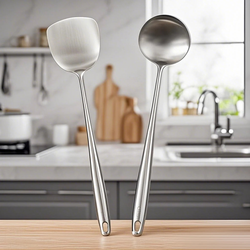 Food Stainless Steel Wok Spatula Metal Kitchen Utensils Slotted Turner Spoon Ladle Utensil Set Kitchen Accessories Cooking Tools