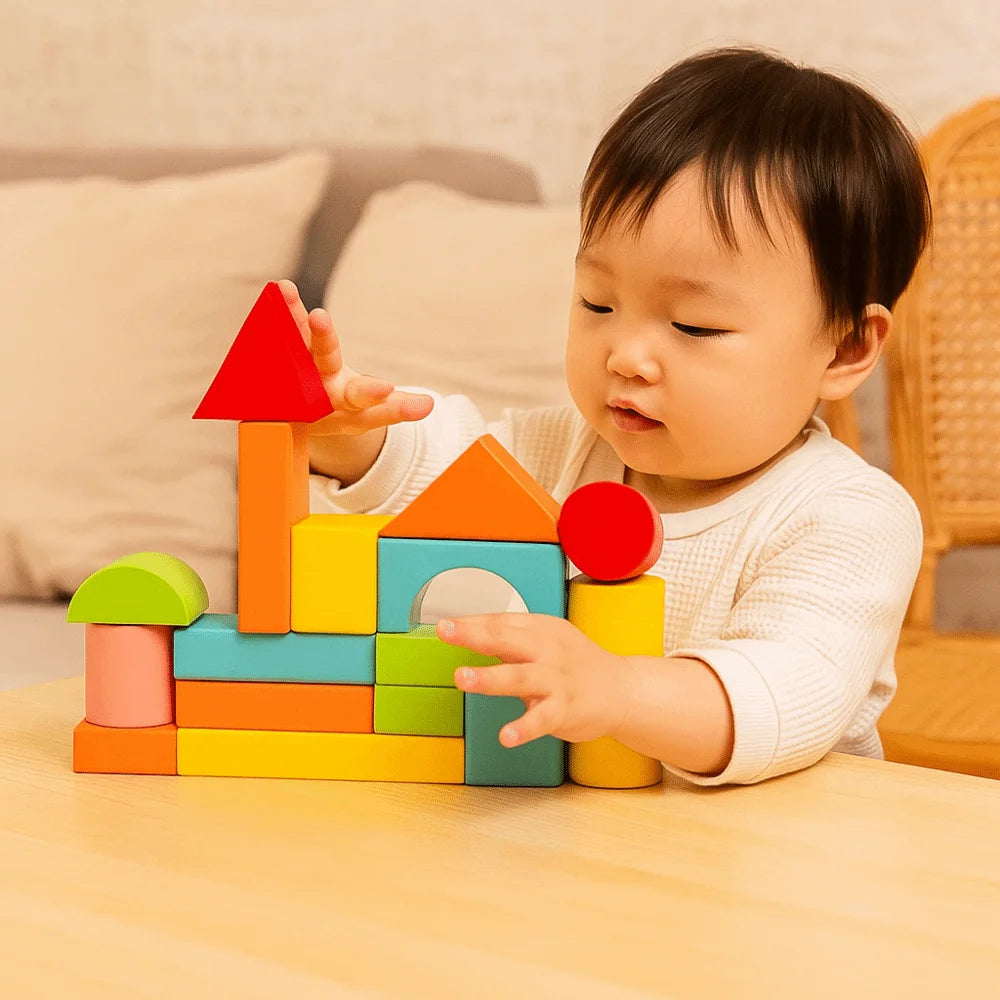 40PCS/SET Colorful Wooden Building Blocks Learning Sensory with Storage Bag Early Educational Toys Wooden 3D Stacking Blocks