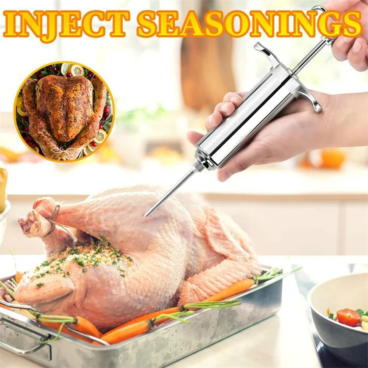 LMETJMA 2 oz Meat Injector Syringe Kit with 3 Marinade Needles Stainless Steel Meat Injector For BBQ Grill Smoker Beef JT334