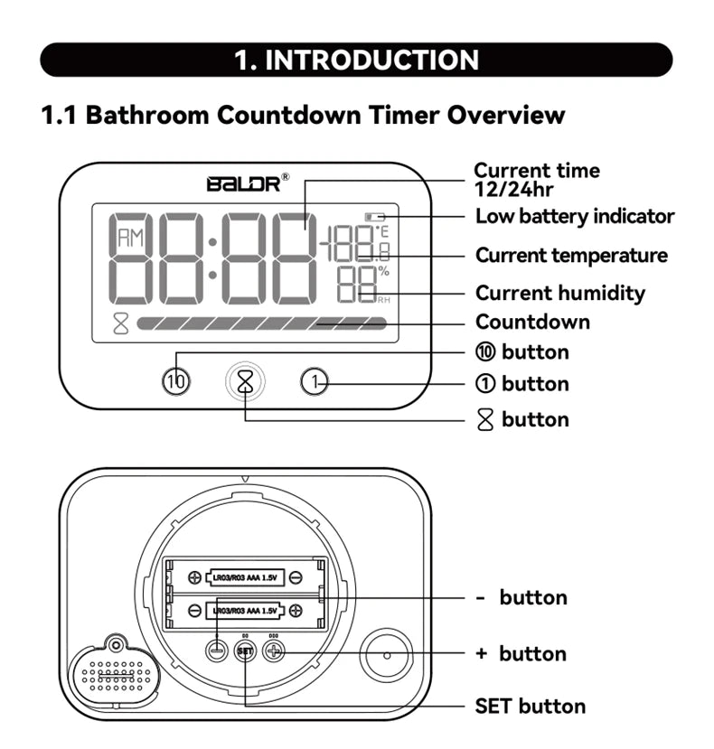 BLADR Touch Digital Shower Hygrometer Thermometer P54 Waterproof LCD Bathroom Kitchen Audible Atomic Alarm Clock Countdown Timer