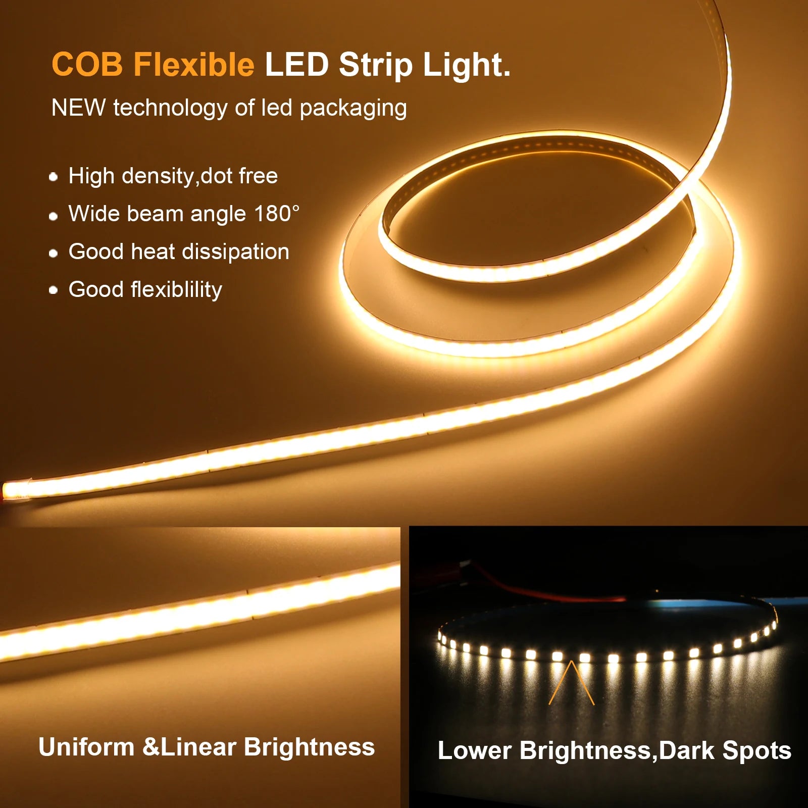 DC 5V COB LED Strip 3mm 5mm 8mm 320LEDs/M High Density Flexible COB LED Tape Night Light Battery Powered DIY TV Mirror Backlight