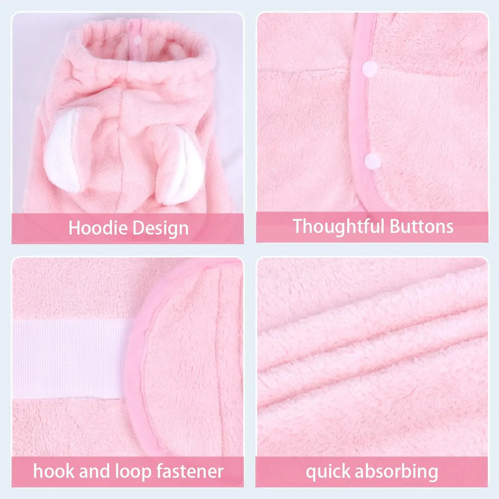 Pet Bathrobe for Dogs and Cats Super Absorbent Pet Dog Bath Towel Hooded Coat Adjustable Collar and Belly StrapXS To L