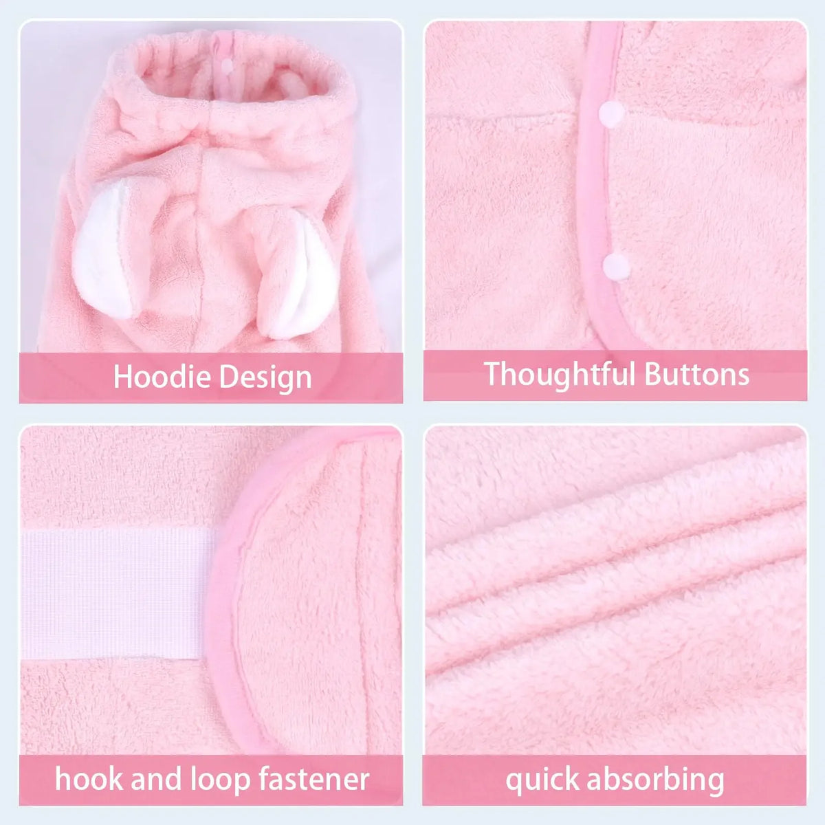 Pet Bathrobe for Dogs and Cats Super Absorbent Pet Dog Bath Towel Hooded Coat Adjustable Collar and Belly StrapXS To L