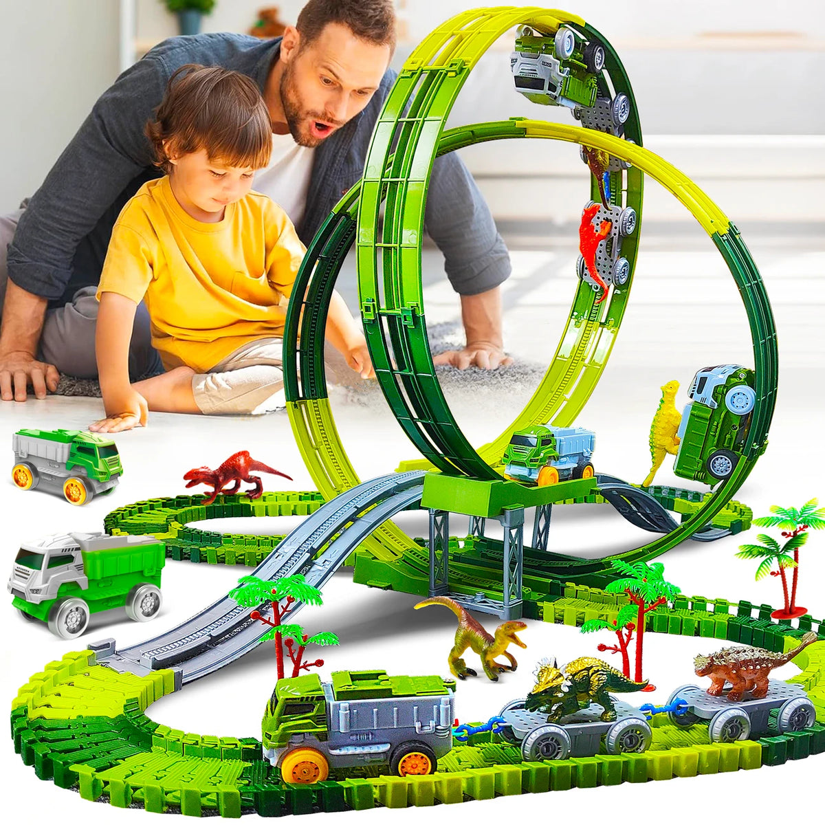 Electric Dinosaur Track Train for Kids - Magic Climbing Engineering Car Puzzle Toy Anti-Gravity Boys Gift