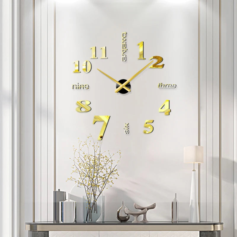 Fashion 3D Big Size Wall Clock Mirror Sticker DIY Brief Living Room Decor Meeting Room Wall Clock