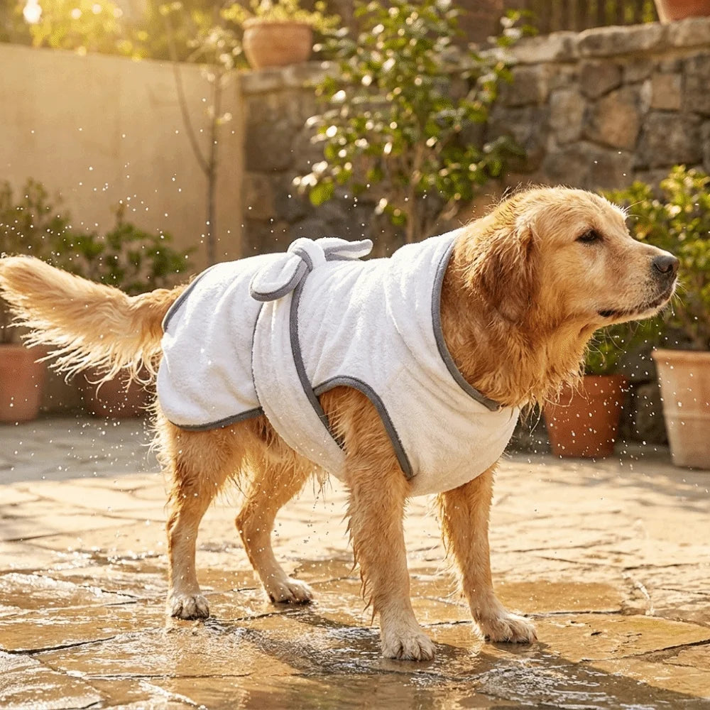 Coral Fleece Pet Bathrobe Towel Absorbent Tie Up Style Dog Bath Towel Comfortable Hooded Pet Drying Towel Dog Cat Pet Products
