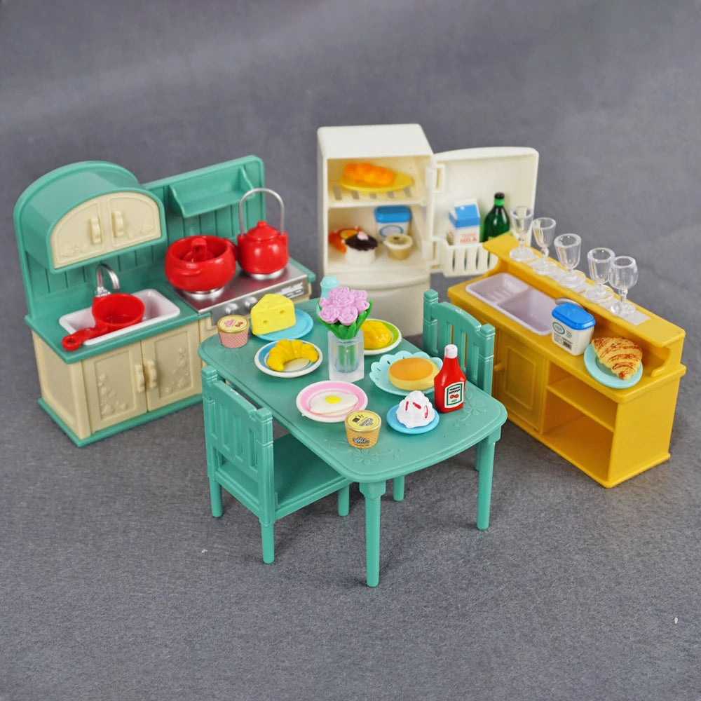 Doll House 1:12 Miniature Furniture Kitchen Toy Dining Table Dollhouse Accessories Montessori Bedroom Bathroom For Girl Gift