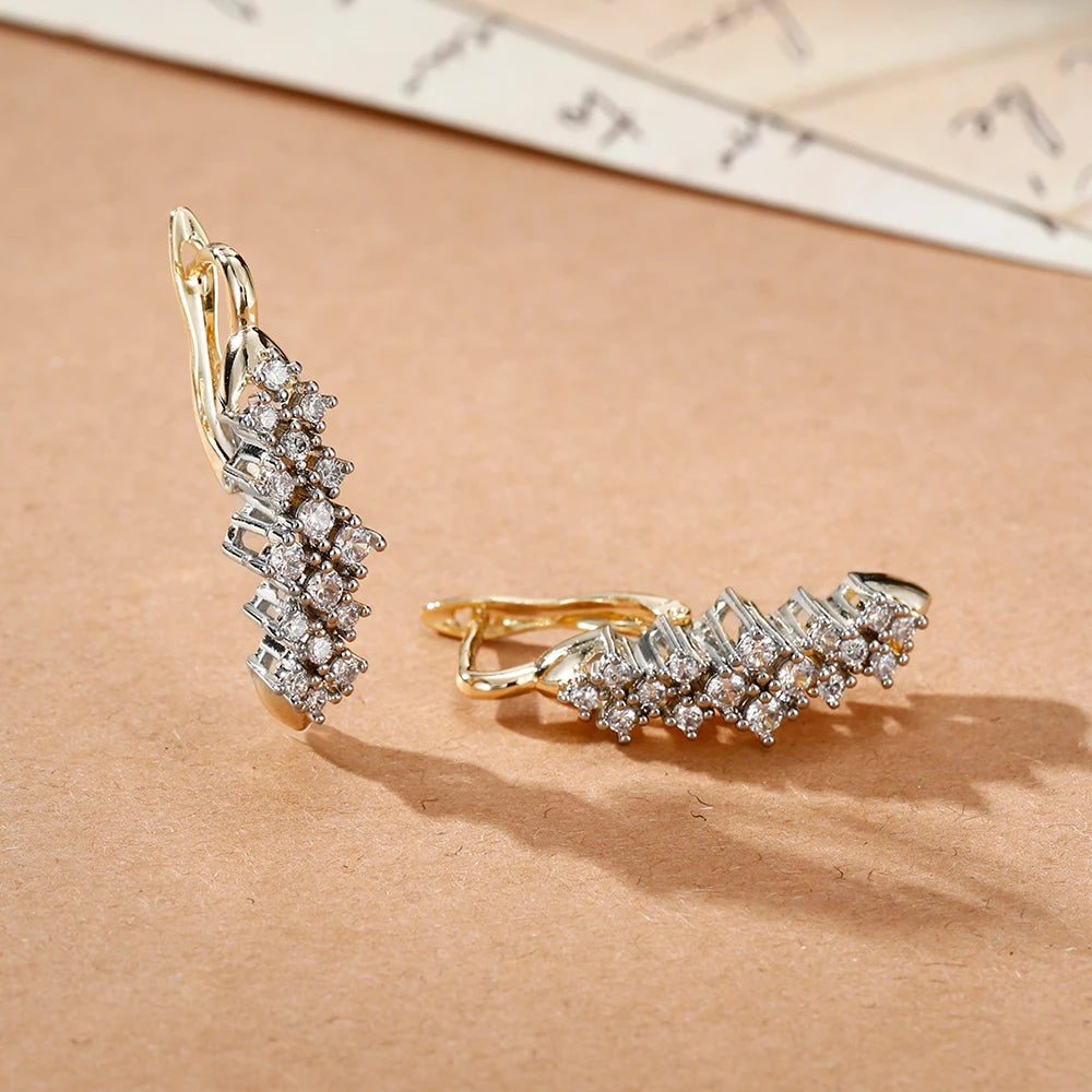 Personalized design inlaid zircon earrings and ring set copper plated 14K gold elegant fashion jewelry wedding banquet gifts