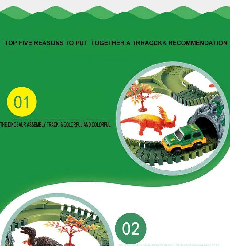 Dinosaur Railway Car Kids Track Racing Track Toys Set Bend Flexible Race Track Flash Light Car Educational Toys for Kids Gifs