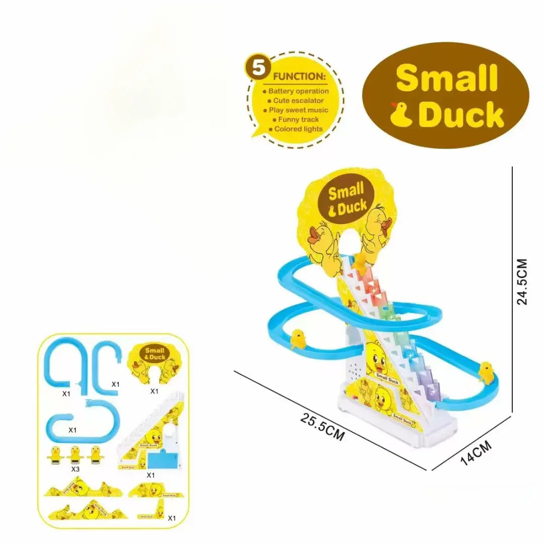 Climbing Stairs Track Toys Electric Duck DIY Rail Racing Track Roller Coaster Toys Set Light Music Educational Toy For Kids Gift