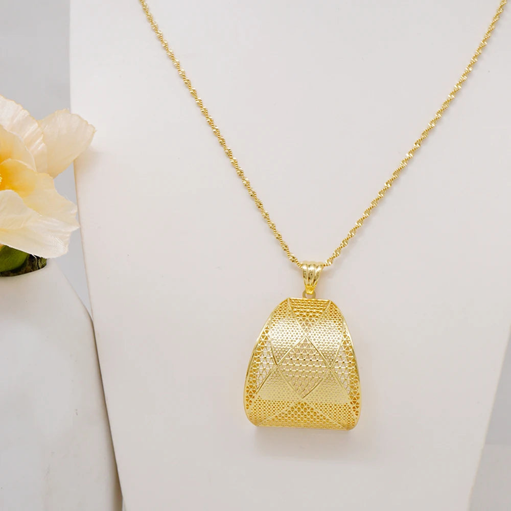 Fashion Dubai Jewelry Sets Gold Color Pendant Copper Classic Earrings Necklace For Women Daily Wear Party Anniversary Gifts