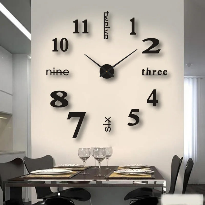 2026 Modern Design Large Wall Clock 3D DIY Quartz Clocks Fashion Watches Acrylic Mirror Stickers Living Room Home Decor Horloge