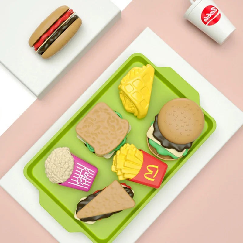 Kids Mini Kitchen Toy Detachable Snack Hamburger Cookie Miniature Accessories Plastic Pretend Toy Play House Food Sets Gift Boys