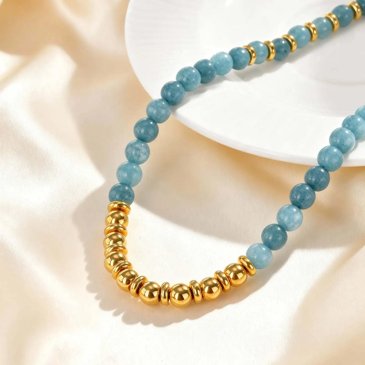 Unique Colored Natural Stone Necklace,Women's Stainless Steel OT Buckle Bead Chain Necklaces,Fashion Jewelry Gifts