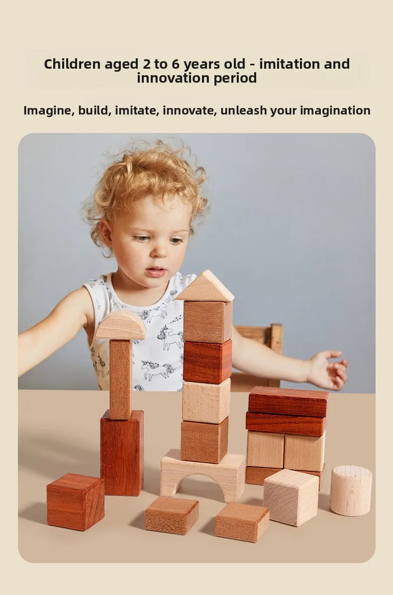 Kawaii 100Pcs Unpainted Beech Wooden Large Building Blocks Toddler Stacking Construction Preschool Educational Gift