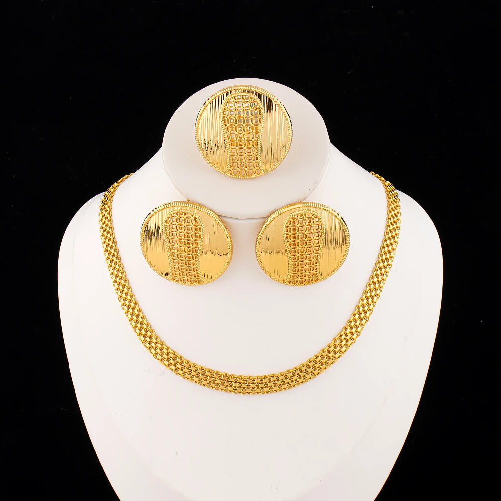 Necklace Earrings Ring Jewelry Set for Women  Gold Plated Clip Earrings and Finger Ring 2Pcs Set for Engagement Daily Wear Gifts