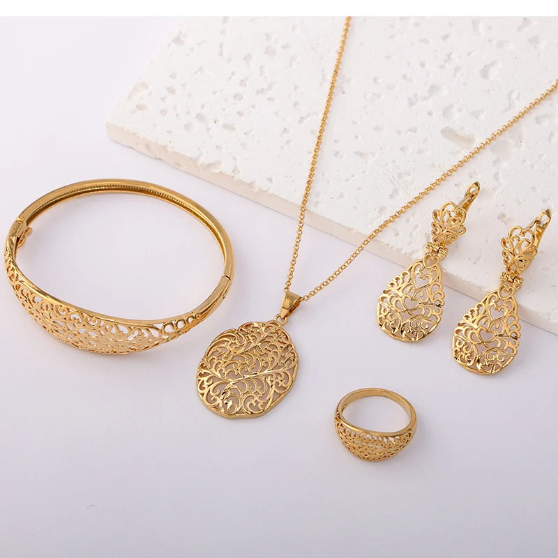 LUIZADA 2025 July Hot Selling Fashionable Copper Jewelry Set:Necklace, Earrings, Rings & Bangles For Women's  Wedding & Party
