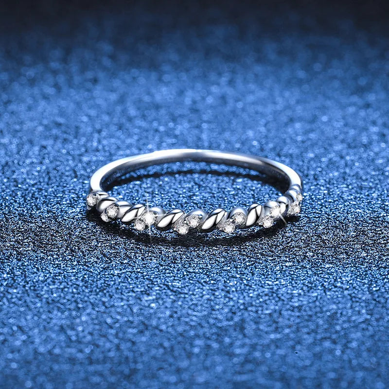 1.0mm-3.5mm Round Brilliant Cut Moissanite Wedding Rings Half Eternity Band 925 Silver Lab Diamond Wedding Ring With Certificate