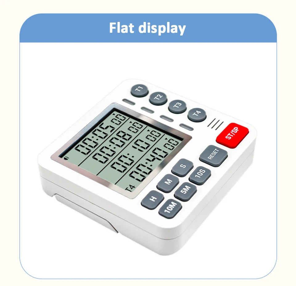 4 Channels Digital Timer Timing Kitchen Timer Learning/Catering Use LCD Display Mute Flashing Timer with Magnetic Back Stand