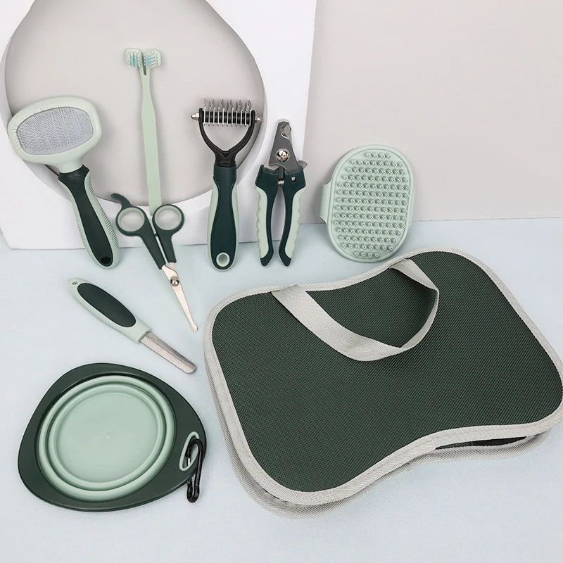8 in 1 Dog Cat Grooming Comb Set Pet Cleaning Brush Tool Set Pet Multi-Functional Cleaning Set Cat Hair Removal Brush Kit