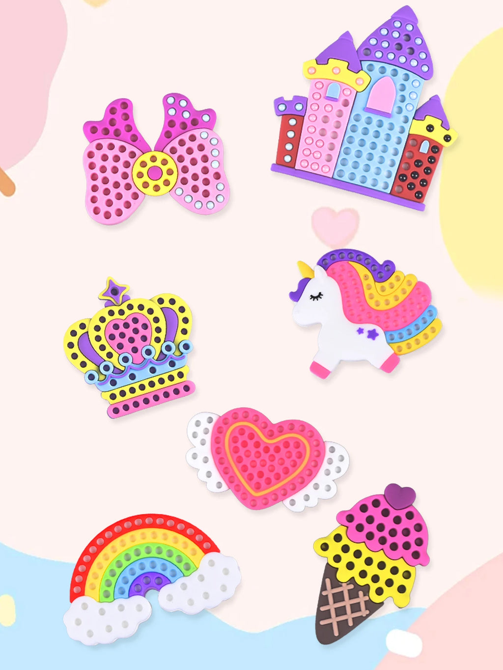 Handmade Set Beads Pen DIY Girls Toys, Creative Production Sticker Princess Rainbow Bow Girl Gifts Toy for Kids