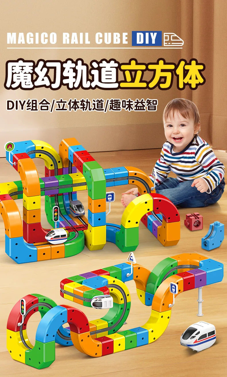 Electric Magnetic Track Set STEM Building Toy 100+ Pieces With Anti-Gravity Vehicles Diy Creative Railway Model For Kids Gifts