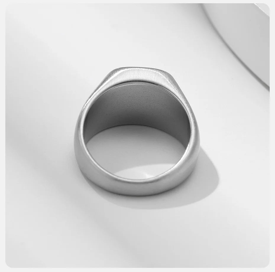Vnox 12.5mm Signet Ring for Men, Black Square Top Stainless Steel Finger Band, Gothic Punk Rock Boy Stamp Rings
