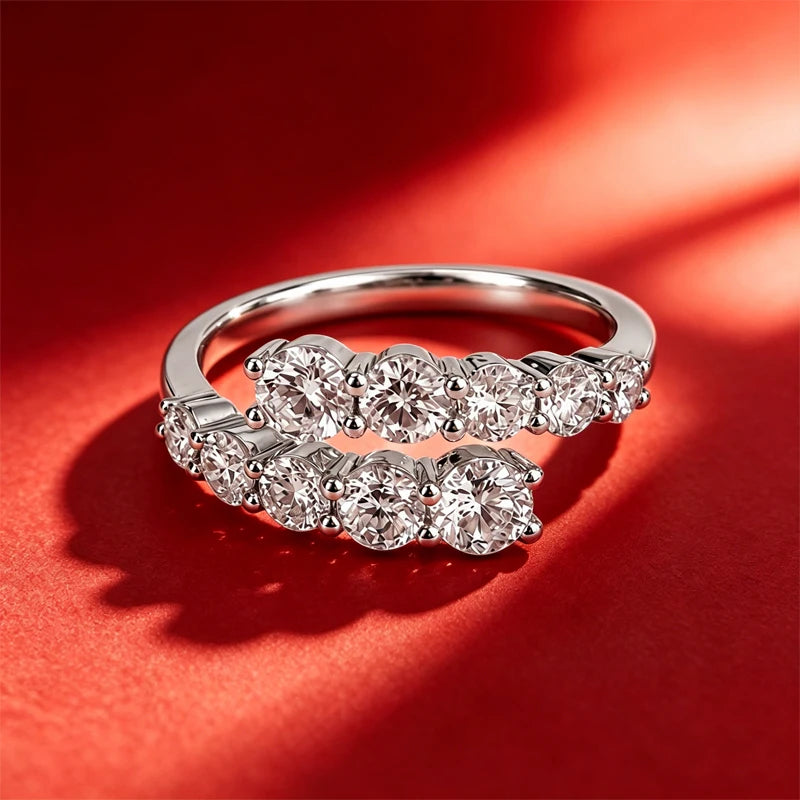 Pass Diamond Tester Pen Moissanite Ring Full Moissanites Around for Women S925 Silver Wedding Diamonds Band Stackable Ring