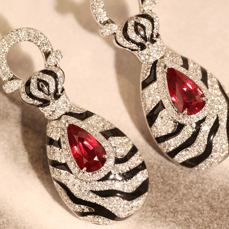 Foydjew 2023 New Trend Modern Retro Zebra Pattern Ruby Jewelry Sets European American Fashion Leopard Rings Drop Earrings