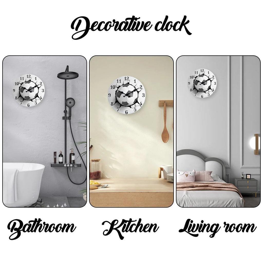 Creative and Unique Football Pattern Wooden Wall Clock for Living Room, Bedroom, Kitchen, Home Decoration, Silent Quartz Clock, Holiday Gift, 10 Inches, 12 Inches (No Battery)