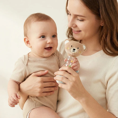 0-12Baby Bear Rattle Early Learning Educational Toy Sensory Soothing Soft Plush Animal Rattle for Crib Handheld Baby Toy Toddler