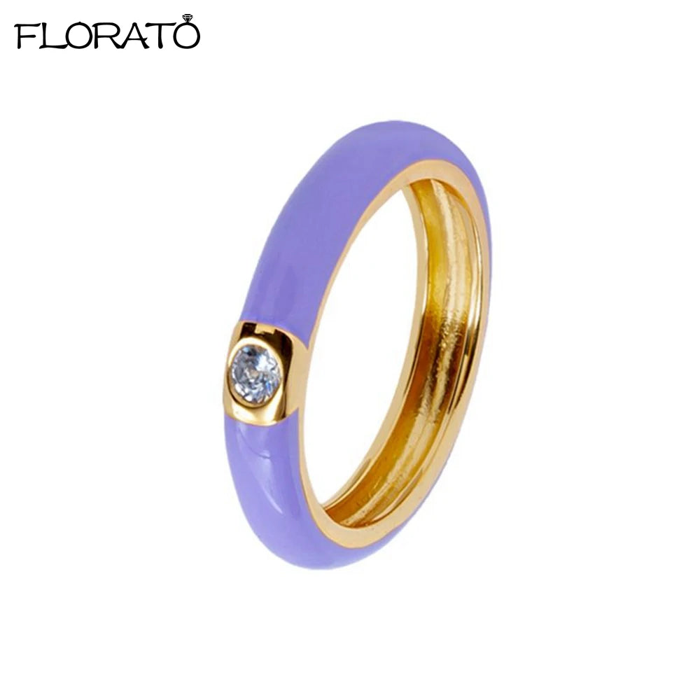 Trendy 18K Gold Plated Engagement Ring for Women Luxury Fashion Elegant Purple Crystal Wedding Rings Party Jewelry Gifts
