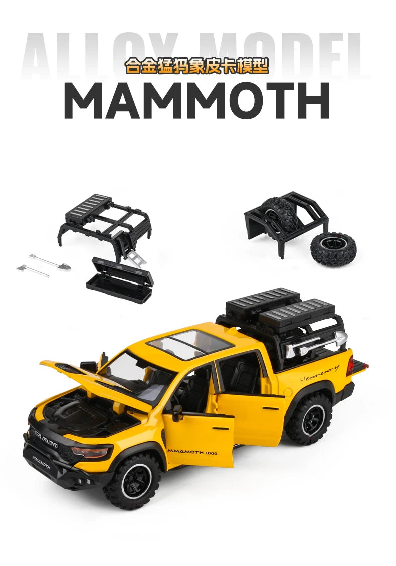 1:32 Dodge RAM 1000 TRX Mammoth Picku Alloy Car Model Sound And Light Pull Back Children's Toy Collectibles Birthday Gift