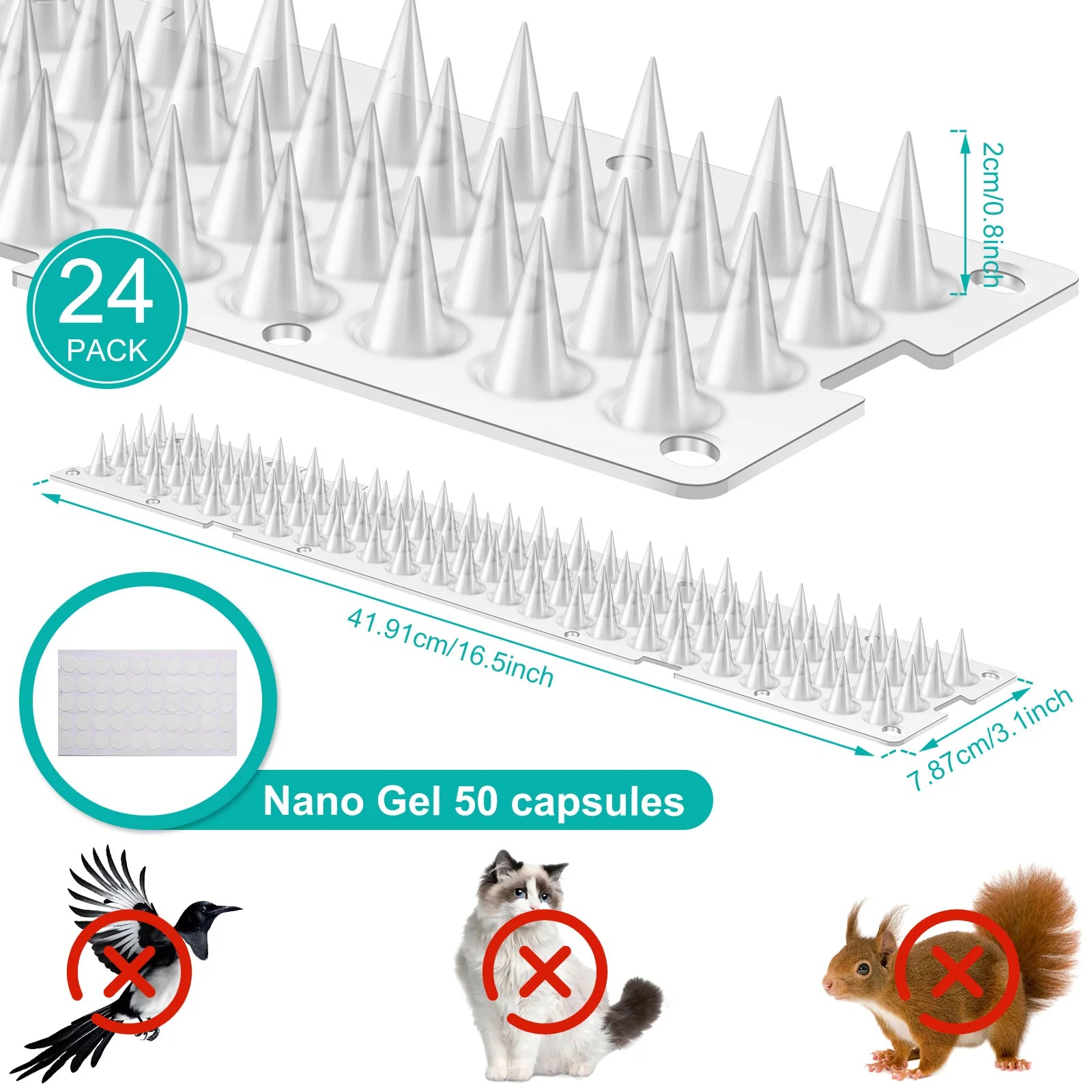 24Pcs Plastic Fence Wall Spikes Bird Deterrent Spikes Anti Climb Cat Animal Repellent For Garden Fences Birds Pigeons Spikes