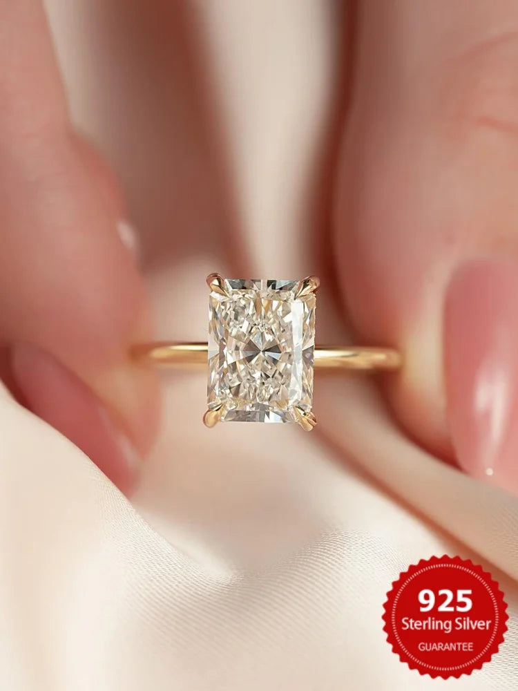 925 Sterling Silve Gorgeous Shiny 1-5CT Zircon Rectangle Ring For Women Engagement Wedding Luxury High Quality Fine Jewelry