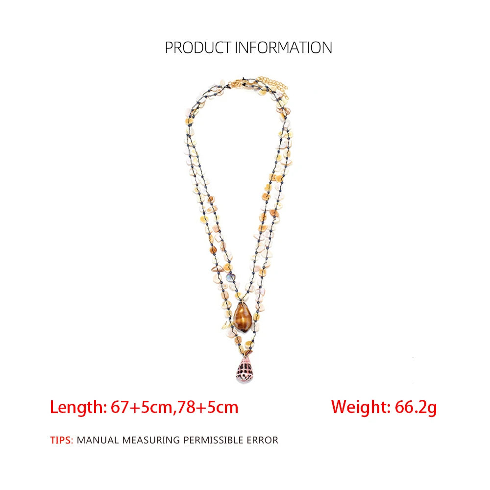 Bohemian Handmade Shell Conch Pendant Necklace for Women Double-layer Long Necklaces Statement Jewelry for Beach Summer 2026