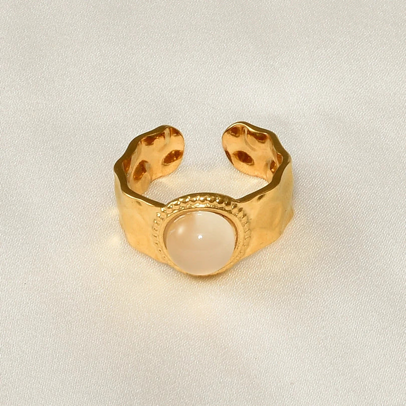1pcs Classic Tiger Eye Real Stone Open Adjustable Stainless Steel Rings For Women Men Accessories Gold Color Finger Jewelry Ring