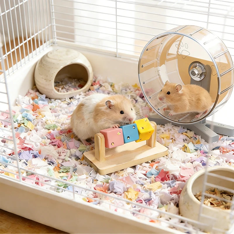 Wooden Hamster Fun Cube Chew Toy Colorful Natural Wood Teeth Grinding Toy Hideout Plaything for Syrian Hamster