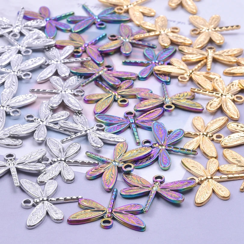 10PCS Ancient Egyptian Scarab Beetle Pendants Charms Stainless Steel Dragonfly Butterfly Pendant for Jewelry Making DIY Necklace