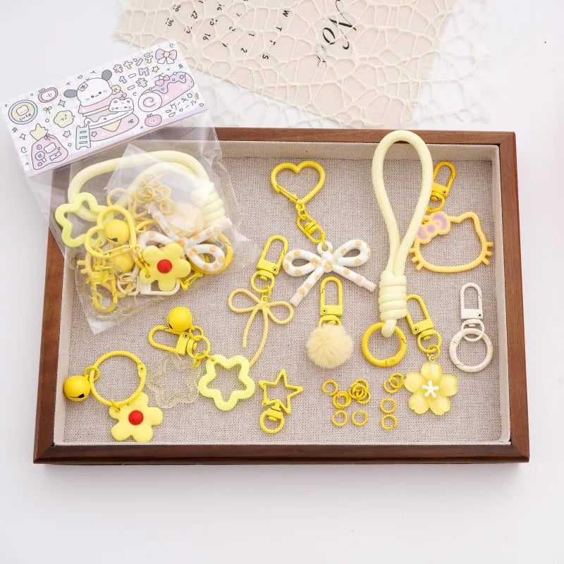 1Set 15pcs Plastic Perler Bead Charms Multicolor DIY Keychain Bag Pendant Accessories Craft Making Supplies With Jump Rings