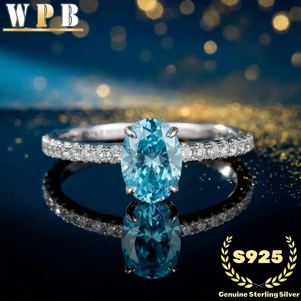 S925 Sterling Silver Ring 5x7mm Sparkling Oval Cut Paraiba Green&Blue CZ Luxury Elegant Gift for Valentine's Day and Birthday‌