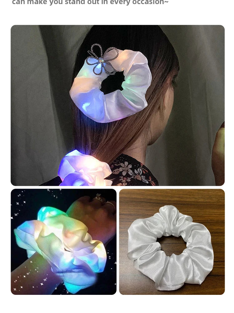 LED Glow-in-the-dark Sausage Headband for Girls, Large Luminous Ponytail Hair Accessories, Fancy Party, Birthday, Halloween Gift