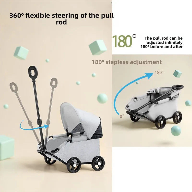 Foldable Small Pet Stroller Cart Lightweight Oxford Dog Cat Carrier Trolley Telescopic Pull Wagon Outdoor Walking Shopping
