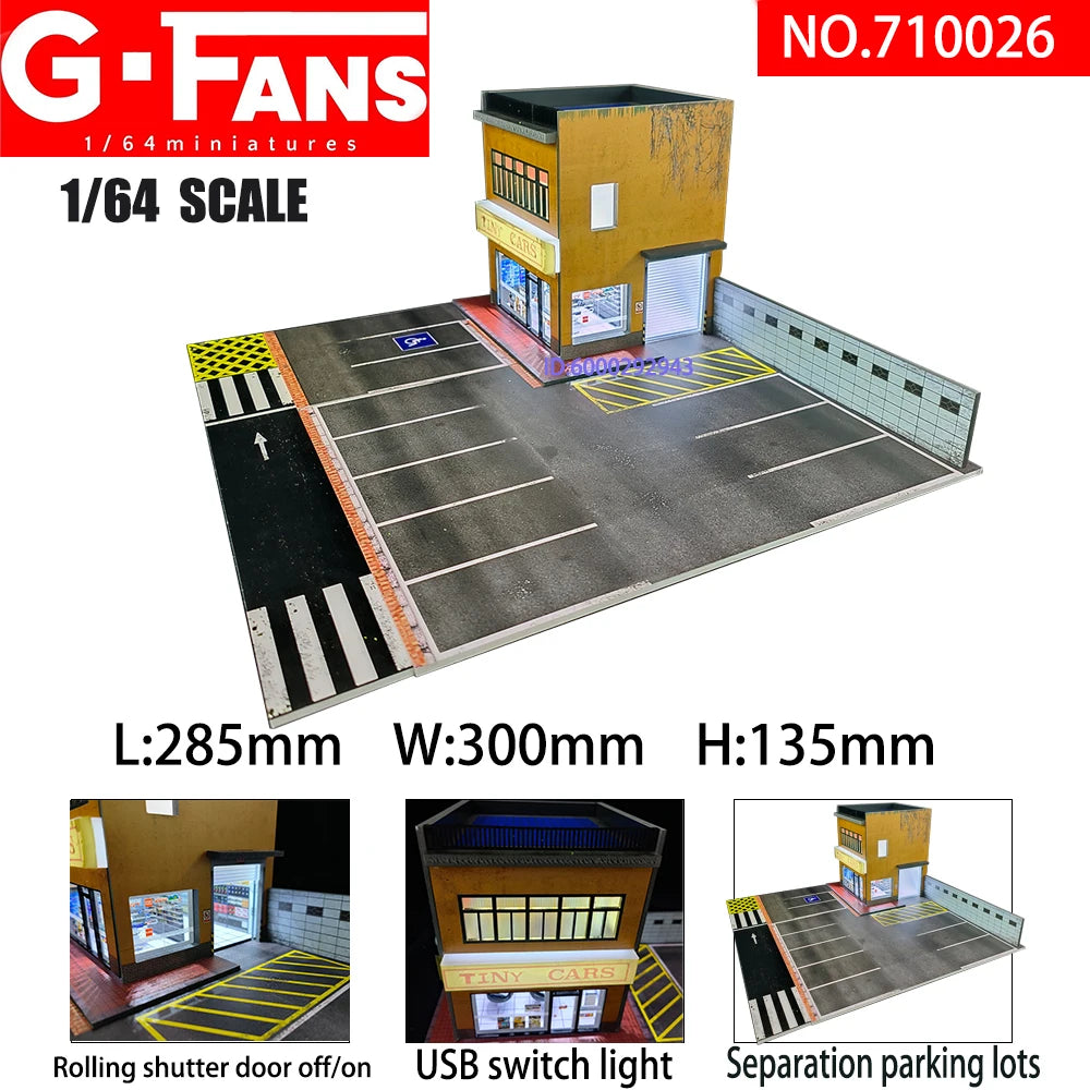 GFans 1/64 Scale Car Garage Miniatures Model Car Parking Lot Diecast Scene Display Vehicle Scene Toy Background Collection