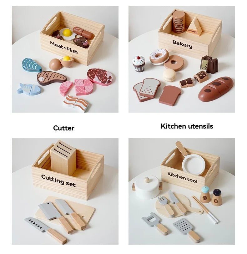 Children's Wooden Fruits and Vegetables, Joyful Play at Home Toys, Wooden Simulation Kitchen Toys, Girls Cooking Food