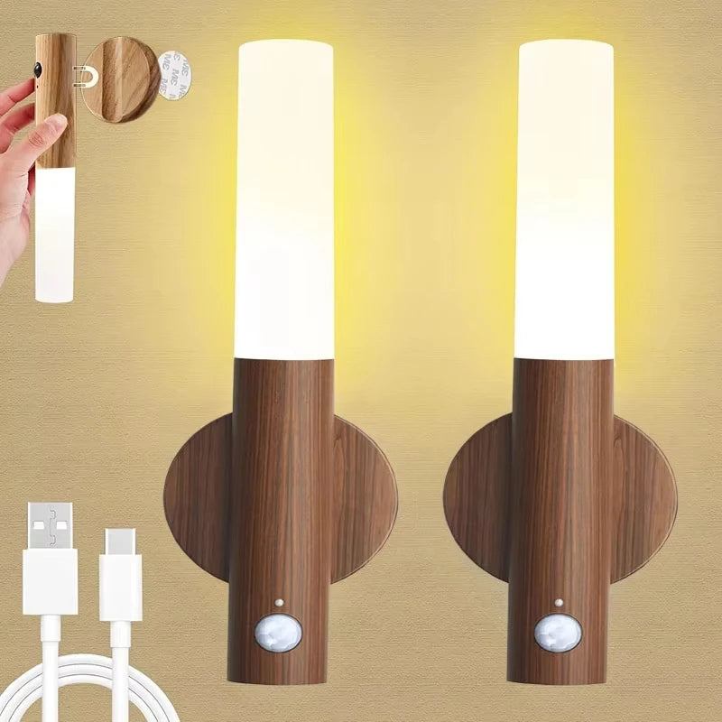 LED Rechargeable Magnetic Wall Lamp Smart Motion Sensor Night Light Portable for Hallway Bedroom Stairs Bathroom Cabinets Decor