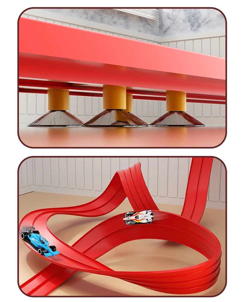 Flexible Race Track Children Toys DIY Double-track Racing Car Ramp Track Compatible 1/64th Cars Portable Rolls Up Race Tracks