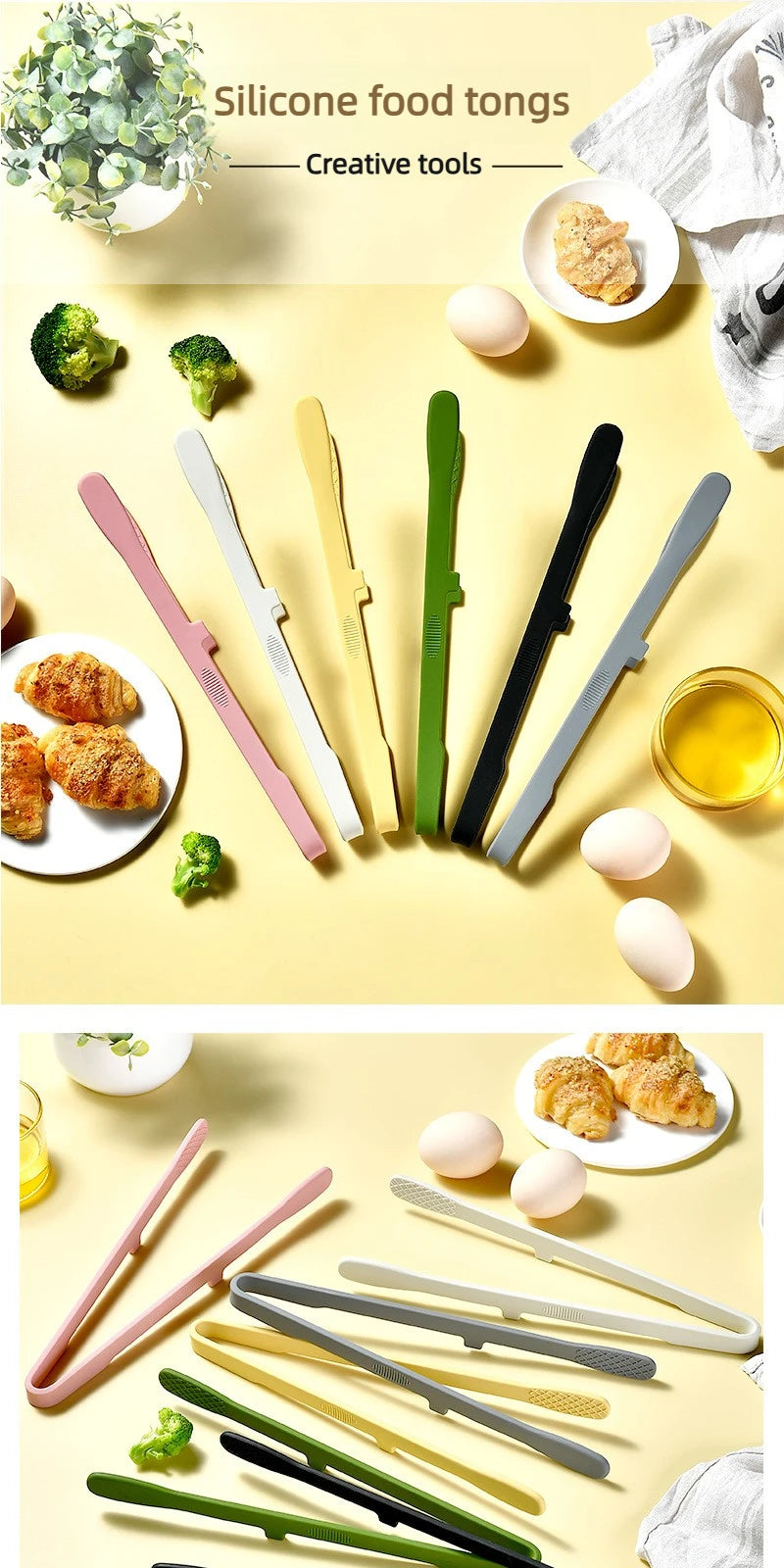 Silicone Food Toast Tongs Trivet Tongs for Kitchen Tongs Non-slip Cooking Clip Clamp BBQ Salad Tools Grill Kitchen Accessories